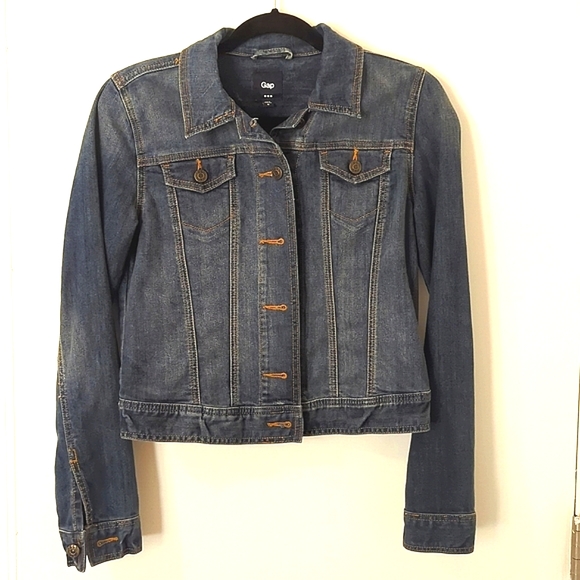 Women's Dark Wash Stretchy Fitted Denim Jacket, M - Picture 2 of 8